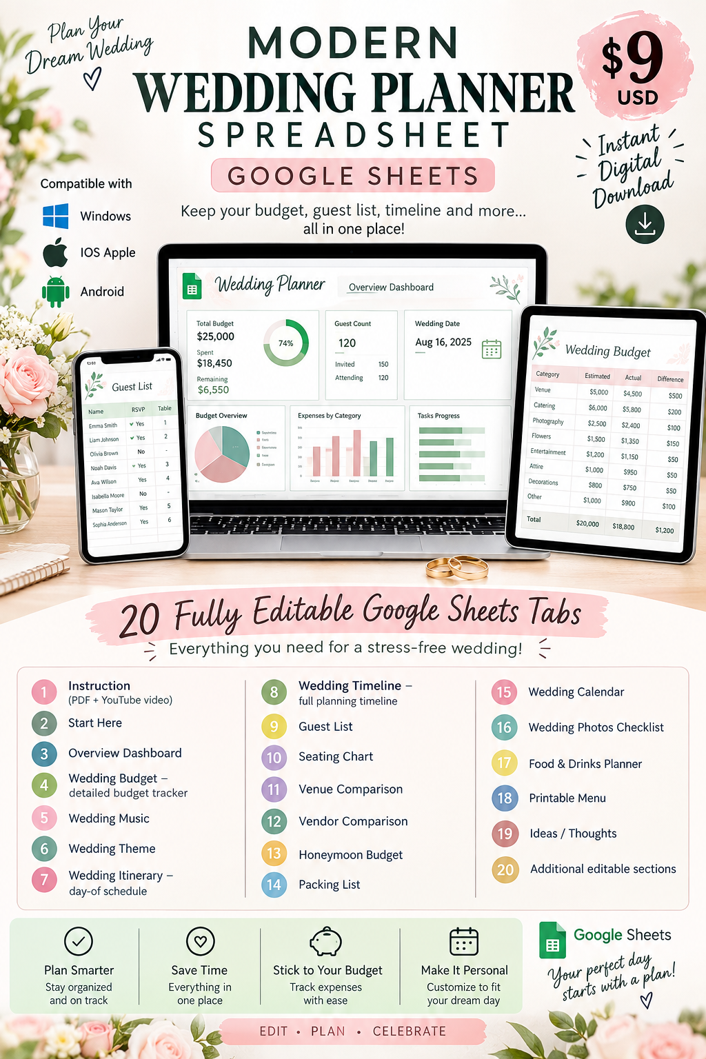 Modern Wedding Planner Spreadsheet – Google Sheets